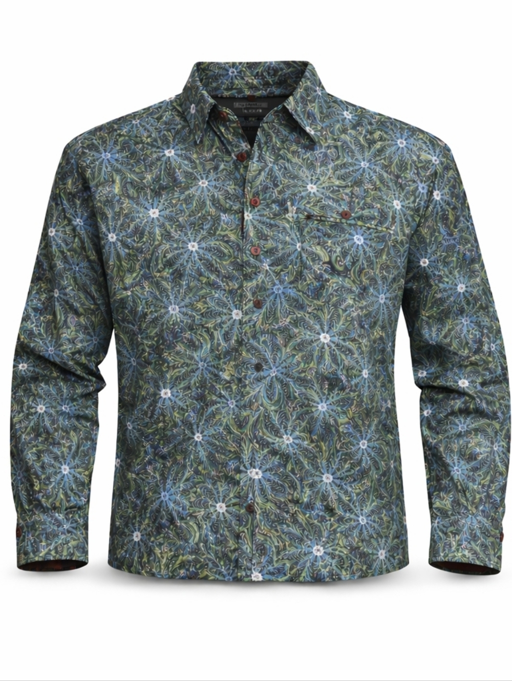Vintage 60/70's‎ Groovy Made In Japan Green & Blue Long-Sleeve Half Button Up